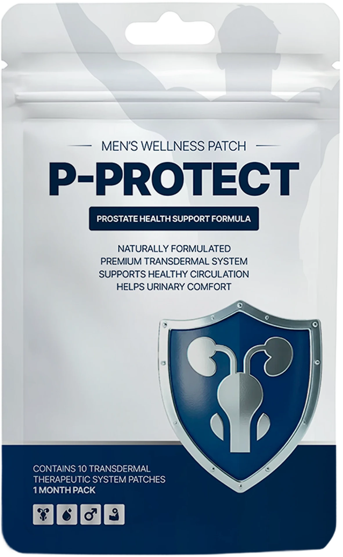 P-Protect men’s wellness patch pouch, containing 10 patches